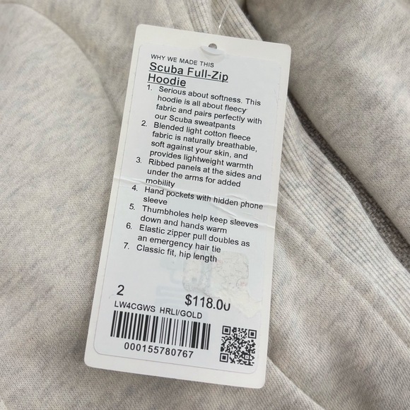 NWT Lululemon Scuba Full Zip Hoodie In Heathered Light Ivory Gold Size 2 - Picture 6 of 9